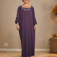 Grande taille sexy feuille de lotus dentelle maison vêtements confortable col carré manches courtes violet chemise de nuit robe robe