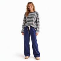 T-shirt décontracté ample à rayures pour femme, col rond, manches longues, tricot respirant, coupe oversize, épaules tombantes, style streetwear, collection automne