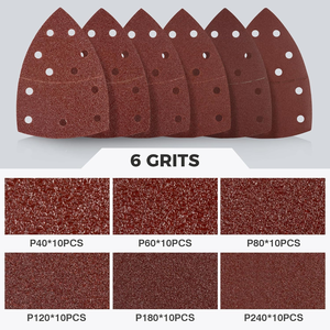 Papel de <span class=keywords><strong>Lija</strong></span> <span class=keywords><strong>Triangular</strong></span> con Gancho y Bucle, <span class=keywords><strong>Lijadora</strong></span> de Palma con 11 Agujeros, Surtido de Hojas de Lijado, Grano 40/60/80/120/180/240, 60 Unidades - Product Image 2