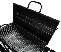 Barbecue à charbon de bois sur chariot, en acier thermolaqué, avec deux tables latérales métalliques et télécommande, pour 5 personnes et plus