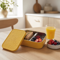 Boîte à bento en acier inoxydable 304 de qualité supérieure pour enfants - Contenant alimentaire carré de qualité alimentaire avec manchon de protection en silicone