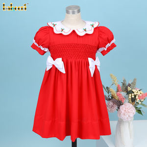 Panal Smocked Primavera Vestido hasta la rodilla Niñas Niños Rojo Bordado a mano Árbol de Navidad 100% Algodón OEM ODM Conjunto al por mayor - Product Image 2
