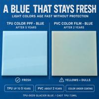 Film de protection de peinture (PPF) en TPU coulé, couleur bleu glacier brillant, 7,5 mil, 1,5x15m, faible adhérence, application à sec, auto-réparant, vente en gros