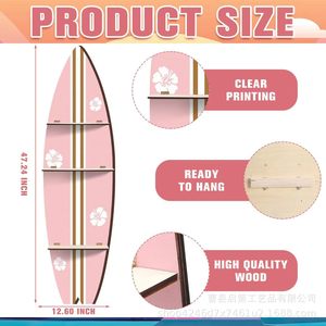 Estante de pared para tablas de surf, organizador de almacenamiento colgante de 3 niveles con rayas rosas y doradas para decoración con temática de playa - Product Image 3