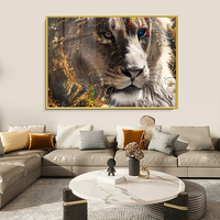 Seni Cetak Harimau dan Singa Modern, Gambar Hewan Hitam, Dekorasi Rumah Ruang Tamu Kamar Mandi, Lukisan Porselen Kristal