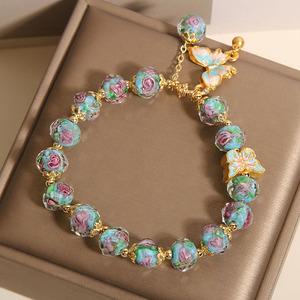 New Chinese Style Jewelry Dainty Rose Garden Blue <b>pink</b> Glass Bracelet Lovers Gift <b>Healing</b> Bracelet Gift - Product Image 4