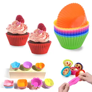 2023 Venta caliente molde de pastel de alta calidad antiadherente Muffin taza para hornear silicona reutilizable molde para pastel Cupcake Liners