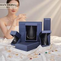 Vente en gros Boîte à bagues pour collier et bracelet Emballage de bijoux Boîte à bijoux personnalisée de luxe en cuir artificiel bleu Boîte à bijoux avec logo estampage à l'or