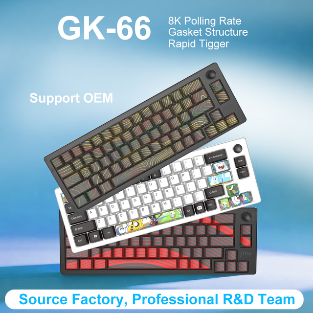 New 66-Key Gaming Conductive Rubber Switch 2.4Ghz Wireless Keyboard Portal Floating Rose RGB Backlit Red Switch USB Interface