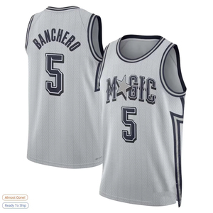 Vente en gros personnalisée <span class=keywords><strong>Orlando</strong></span> <span class=keywords><strong>Magic</strong></span> # 5 # <span class=keywords><strong>Maillot</strong></span> de basket-ball gris édition City en maille poly, unisexe, adulte, manches courtes, transfrontalier - Product Image 2