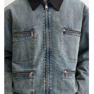 Chaqueta Corta de Algodón 100% de Alta Calidad Personalizada para Hombre, con Múltiples Bolsillos con Cremallera, Lavado Desgastado, Estilo Vintage, Chaquetas Vaqueras para Hombre - Product Image 2