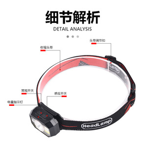Headlamp Led <b>Rechargeable</b> Usb Charging Lightweight <b>Night</b> Running With Infrared Sensor Red Blue <b>Light</b> Xpe Cob Chip - Product Image 4