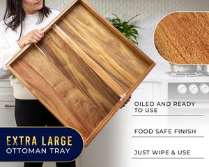 Plateau ottoman carré extra large <span class=keywords><strong>de</strong></span> 22 pouces en bois d'acacia <span class=keywords><strong>de</strong></span> qualité supérieure avec poignées, plateau en bois pour les collations, le barbecue et l'accueil des invités - Product Image 6