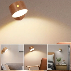 Wooden Indoor Bedroom Living Room Wall Mounted Lamp Down Touch Usb Charging 360 Degree Rotating Magnetic <b>Sconce</b> <b>Light</b> - Product Image 2