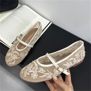 Women's Retro Lace Floral Embroidery Summer Flats Large Size 43 Spring Fashionable Hollow Mesh Flat <b>Shoes</b> - Product Image 4