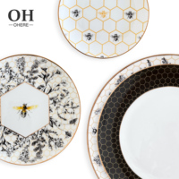 Service de table en porcelaine fine écologique Ohere Premium, assiette de présentation noire en nid d'abeille, vaisselle en céramique