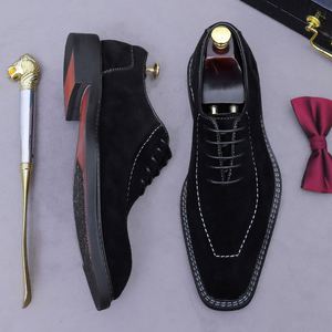 Chaussures Oxford rétro en similicuir suédé, fabriquées à la main, pour hommes, décontractées, formelles, avec bout carré et fermeture à lacets - Product Image 4