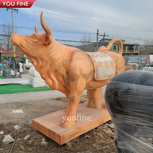Scultura a grandezza naturale della statua del toro di marmo bianco intagliato a mano dell'ornamento del giardino - Product Image 4