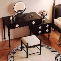 Coiffeuse moderne en bois massif avec miroir sur pied, tailles personnalisées, mobilier d'intérieur de haute qualité pour appartement et maison