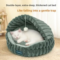 Großes Gestreiftes Samt-Muschelbett Luxuriöses Modernes Klassisches Niedliches Katzen- und Hundebett Kaninchenfell-Optik Stoff Warme Gemütliche Schlafunterlage
