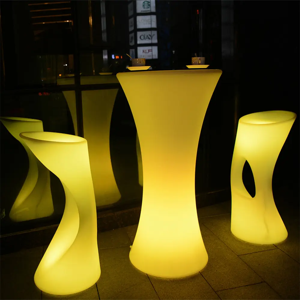 Set Meja Kursi dan Meja Bar Murah/Lampu LED Bar Meja Koktail Lumineuse Modern Bersinar Klub Malam Furnitur Pesta