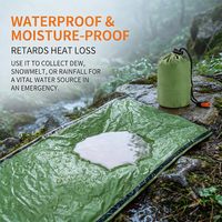 Sac de couchage d'urgence thermique vert imperméable pour adultes, idéal pour la survie des sans-abri