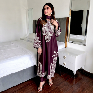 SHLC 1467 <b>Women</b> Maroon Embroidered <b>Kurta</b> Palazzo Set with Dupatta Ethnic Party Wear - Product Image 1