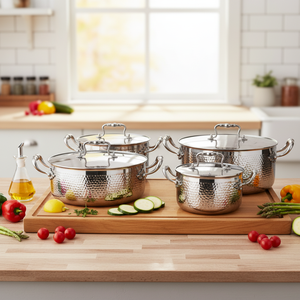 Casserole en acier inoxydable 18/10 martelé avec couvercle, poignées ergonomiques en fonte, compatible induction, sans revêtement, idéale pour la cuisine quotidienne - Product Image 4