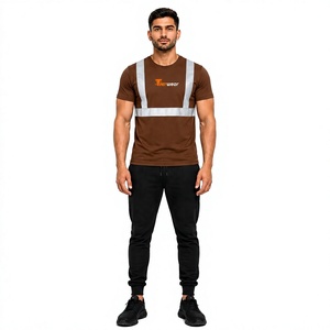 Nouveau T-shirt de travail haute visibilité marron à manches courtes pour homme 2026 – Haut uniforme réfléchissant pour homme - Product Image 1