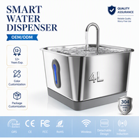 Fontaine à eau intelligente pour animaux de compagnie de style nouveau, 4L, en acier inoxydable 304, capteur de mouvement radar sans fil, abreuvoir automatique détachable pour chat et chien