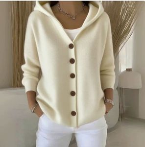 Maglione Casual da <span class=keywords><strong>donna</strong></span> <span class=keywords><strong>autunno</strong></span> <span class=keywords><strong>inverno</strong></span> con bottone rosa Cardigan lavorato a maglia con cappuccio Logo sulla parte anteriore - Product Image 5