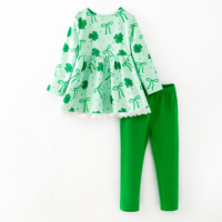 En stock – Ensemble décontracté doux pour bébés filles, motif trèfle de la Saint-Patrick, peplum vert uni, pantalon en polyester et élasthanne pour l'hiver
