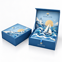 Boîte Cadeau en Papier 3D Thème Voile d'Océan, Emballage Rigide Magnétique, Design Phare et Bateau à Voile pour Cadeaux de Marque Premium