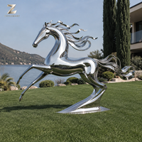 Escultura Moderna de Caballo en Acero Inoxidable, Acabado Espejo, Arte Animal Personalizado para Decoración de Entrada de Hotel o Exteriores