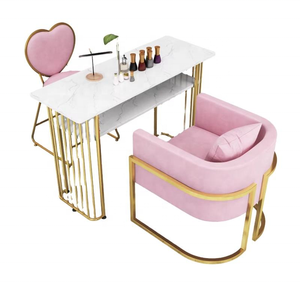 Table de manucure professionnelle rose de luxe à prix abordable pour salon de beauté, mobilier de salon de manucure, ensembles de tables et chaises pour ongles - Product Image 1