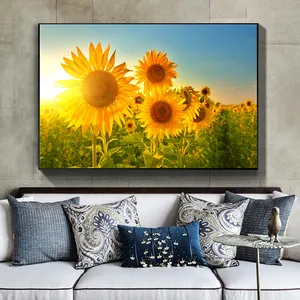 Pósteres de decoración para sala de estar, cuadros de arte nórdico, impresiones de girasoles, campo de flores, lienzo, paisaje, venta al por mayor