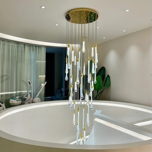 Lámpara colgante de estilo lujoso de cristal de gota de lluvia Gole K9, lámpara de araña decorativa para escalera de Villa - Product Image 1