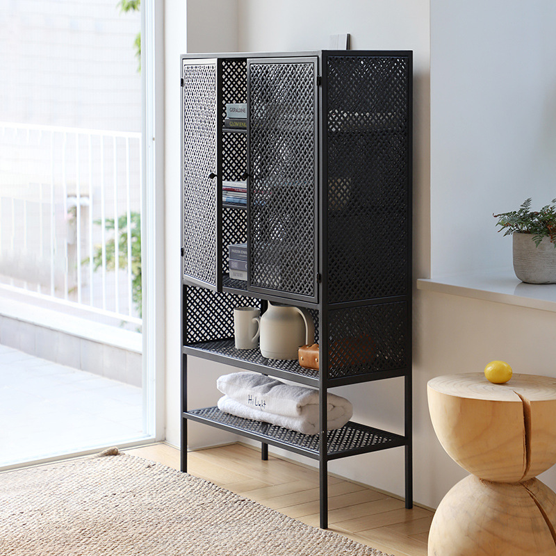 High Quality Metal Aluminum Frame 2 Doors 5 Tiers Storage Wine Display Cabinet Buffet Cabinet Sideboard