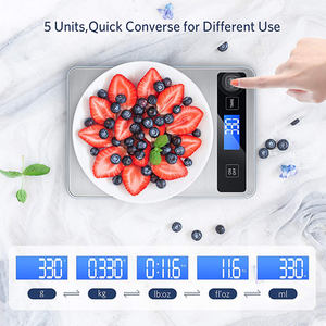 J & R 전자 상거래 최고 판매 대형 스테인레스 스틸 계량 플랫폼 소매 수동 작동 USB 충전 5KG 15KG 휴대용 주방 저울 - Product Image 5