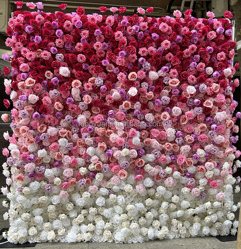 SW roll up 5D flower wall panel backdrop gradual change color wedding wall decoration gradient silk rose flowerwall peach color