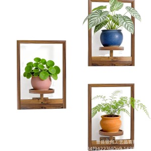<b>Rustic</b> Style Wall Planter Holder <b>Wooden</b> Rectangle Single Layer Wall Mounted For Indoor Plant Display Home Decor - Product Image 4