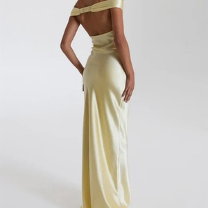 OEM moda verano discotecas fiesta vestido casual fuera del hombro satén Color sólido espalda descubierta vendaje Maxi vestido para las mujeres - Product Image 2