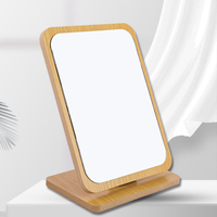 Eco-friendly Bamboo Wood Makeup Mirror Square Oval Round Desk Compact Mirror Glass Cosmetic Standing Desktop Vanity Mirror