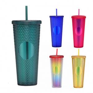 แก้วน้ำบลัชซัมเมอร์ใหม่ ปี 2026 ขนาด 710 มล. แก้วน้ำแบบมีลายประดับ สีใหม่ ส้ม เขียว เหลือง พร้อมหลอดและฝาปิด - Product Image 1