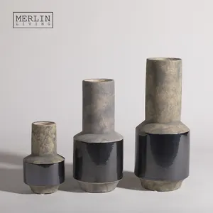 Merlin Living antico fiore vaso nero Beige cilindro per la casa artigianale in ceramica e porcellana Fleurs Keramik <span class=keywords><strong>Antik</strong></span> - Product Image 1