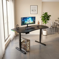 Bureau debout moderne et réglable avec bande LED RGB, crochet ergonomique pour casque et porte-gobelet pour le gaming et le bureau
