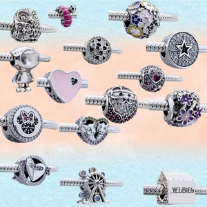 Colgante Pequeño de Lujo DIY para Mujer, de Plata 925 con Circones y Cuentas, con Diseños de Casa de Nieve Roja, Corazón, Flor, Búho y Noria, para Collar y Pulsera - Product Image 1