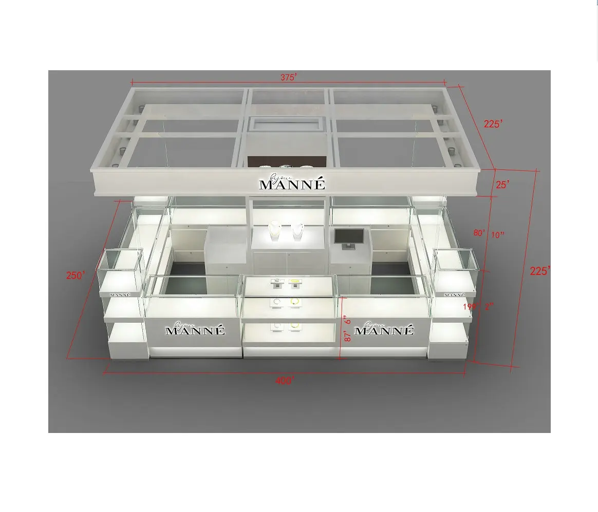 ויטרינות תצוגת זכוכית תכשיטים קיוסק ארונות תצוגה לדלפק חנות תכשיטים עם אור בהיר