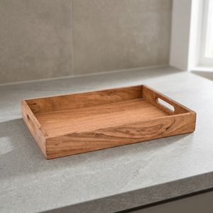 Plateaux de service pour le petit-déjeuner en acacia véritable, écologiques, compatibles lave-vaisselle et micro-ondes, de qualité domestique, faits à la main, en bois, pour la restauration - Product Image 1