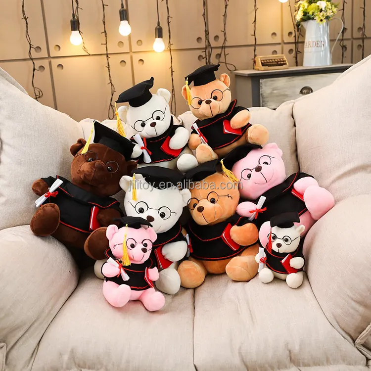 Grosir 25cm teddy bear curah dengan topi dan gaun brown bear lembut kustom boneka binatang lucu boneka mewah untuk anak-anak